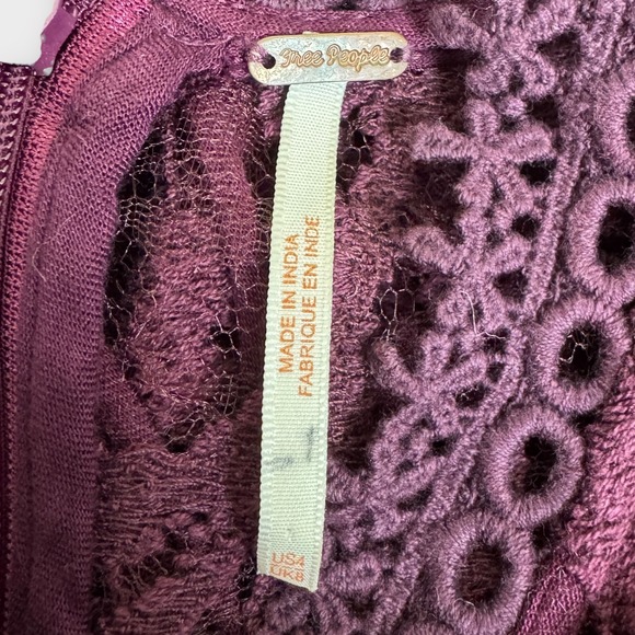 Free‎ People North Star Bell Sleeve Sequined Lace Plum Mini Dress Women's 4 - Picture 4 of 13